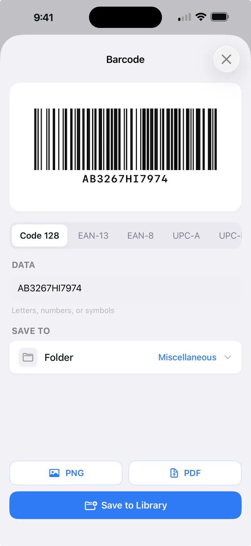 Generating a Code 128 barcode