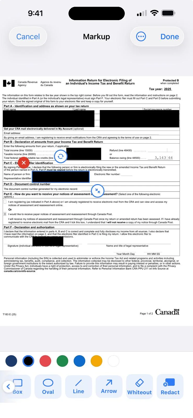 Redacting a detail on a page, blacked out and baked into the saved copy