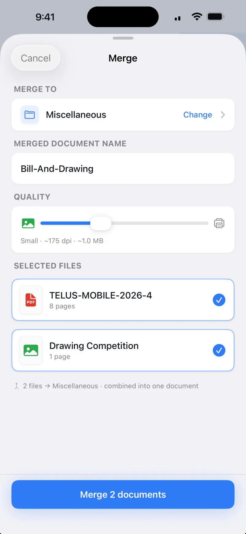 Merging two documents into one with a quality slider