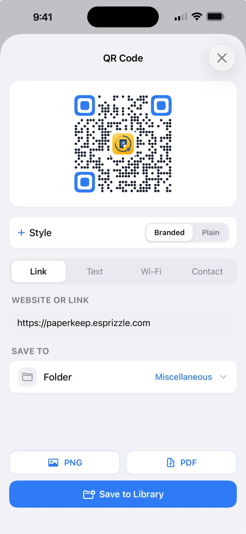 Generating a branded QR code from a link